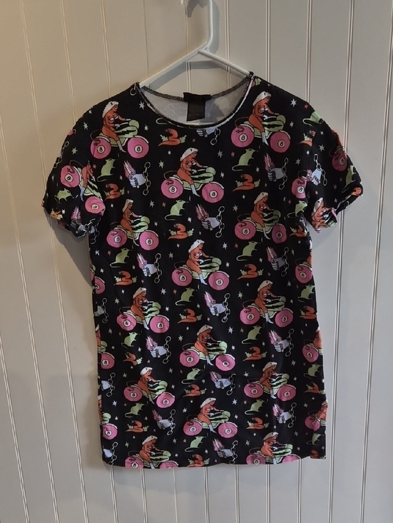 Nooworks Dresses & Skirts - Black Graphic Tee with Pink & Green Cartoon Print